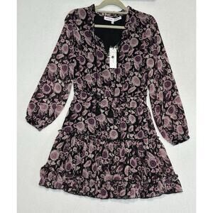 Rebecca Minkoff Rosemary PINK PURPLE Floral Ruffle Cottage Core Lined Dress Sz M